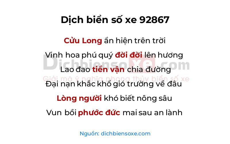 Dịch thơ biển số 92867