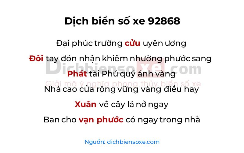 Dịch thơ biển số 92868