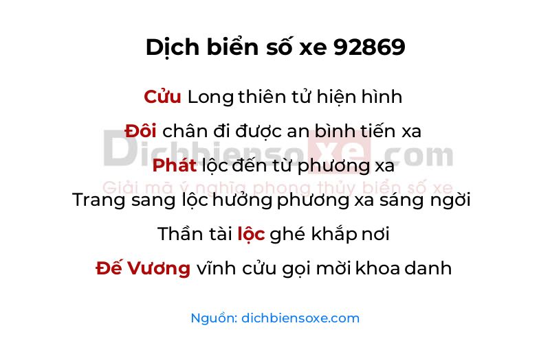 Dịch thơ biển số 92869