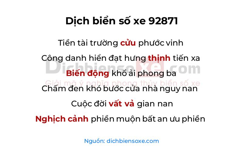 Dịch thơ biển số 92871
