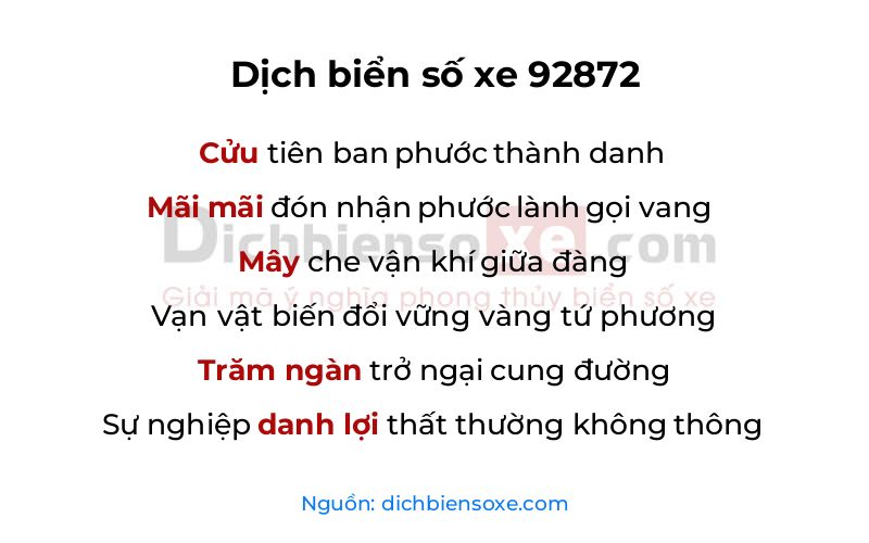 Dịch thơ biển số 92872