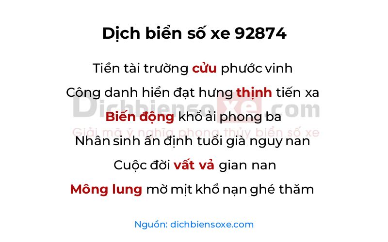 Dịch thơ biển số 92874