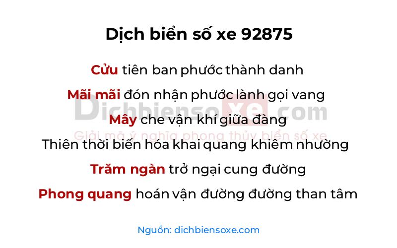 Dịch thơ biển số 92875