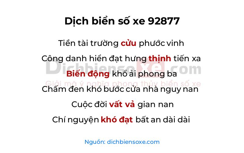 Dịch thơ biển số 92877