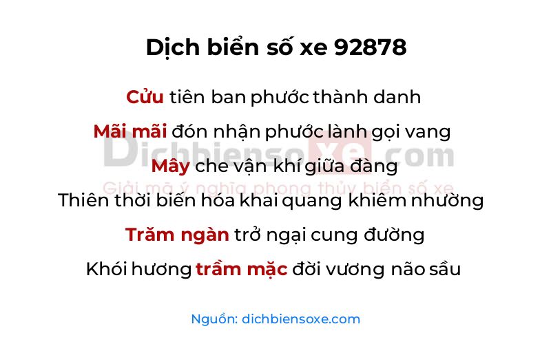Dịch thơ biển số 92878