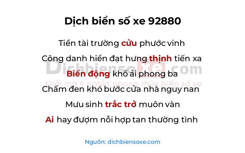 Dịch thơ biển số 92880