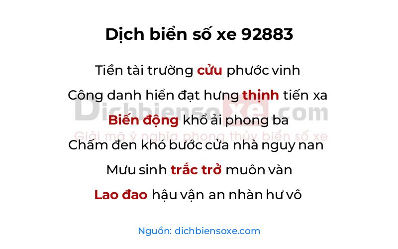 Dịch thơ biển số 92883