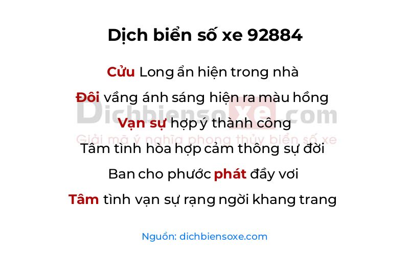Dịch thơ biển số 92884
