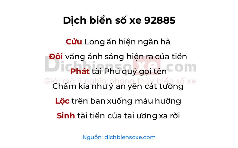 Dịch thơ biển số 92885