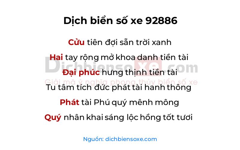 Dịch thơ biển số 92886