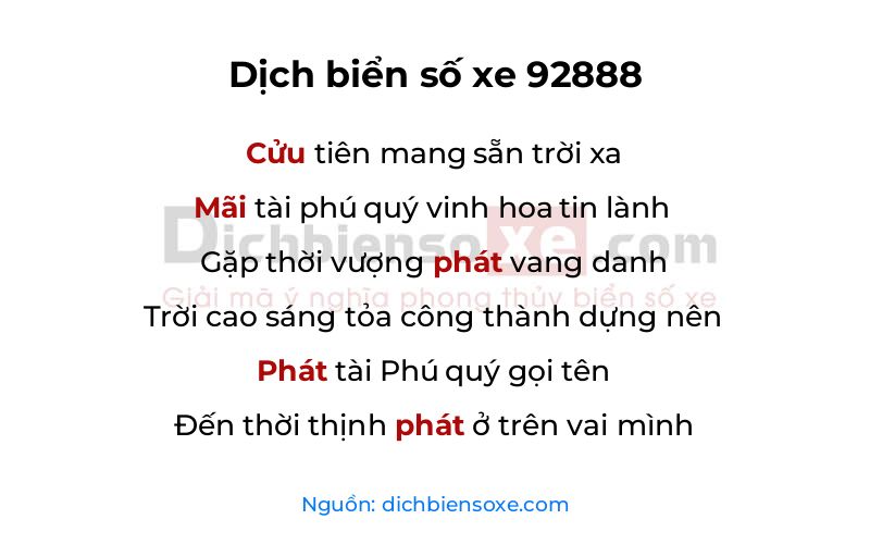 Dịch thơ biển số 92888
