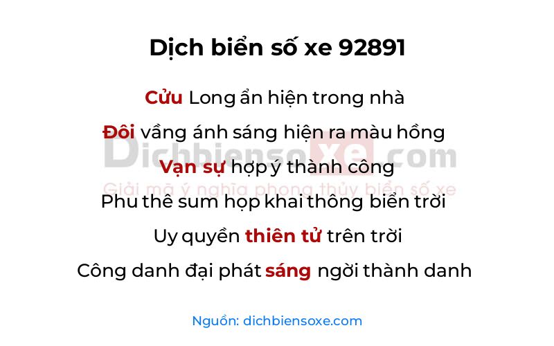 Dịch thơ biển số 92891