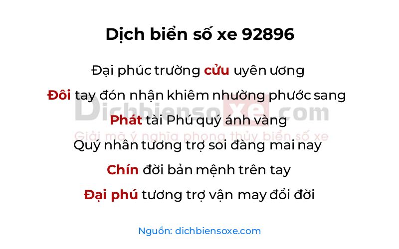 Dịch thơ biển số 92896