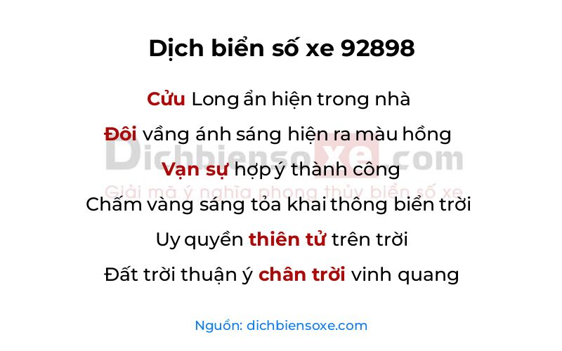 Dịch thơ biển số 92898