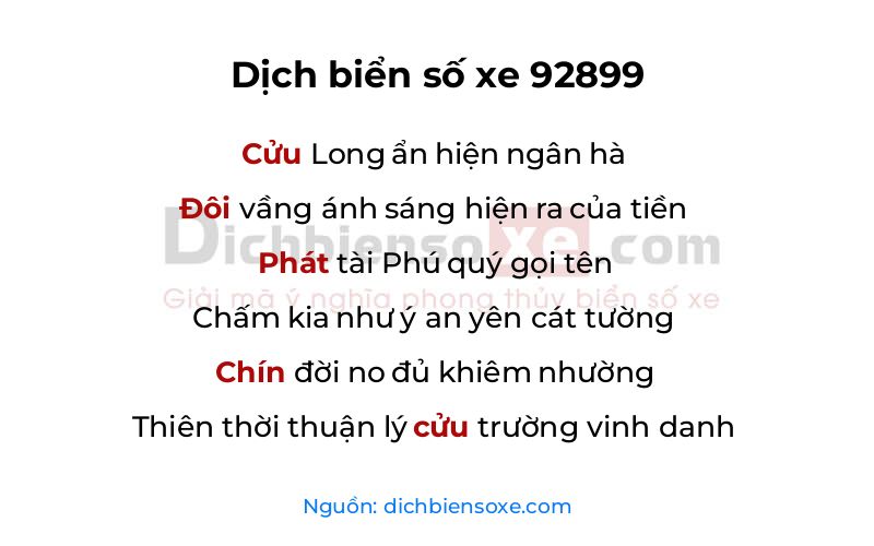 Dịch thơ biển số 92899