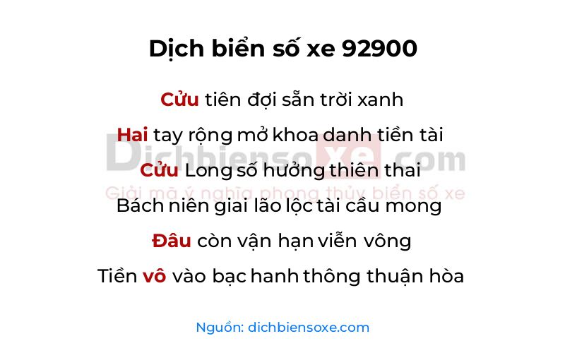 Dịch thơ biển số 92900