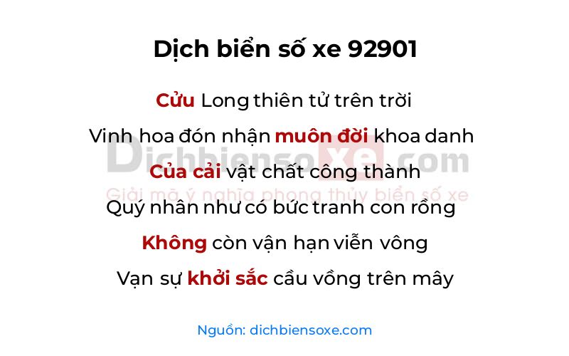 Dịch thơ biển số 92901