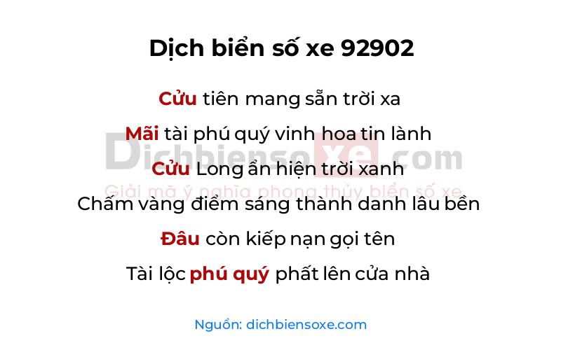 Dịch thơ biển số 92902