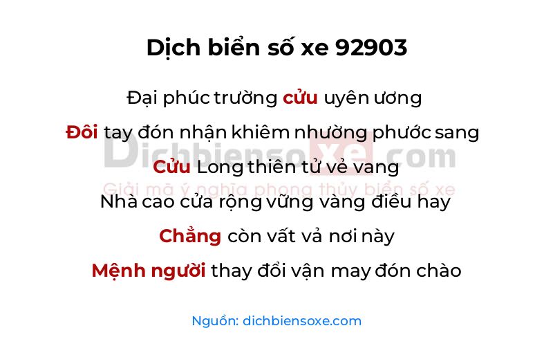 Dịch thơ biển số 92903
