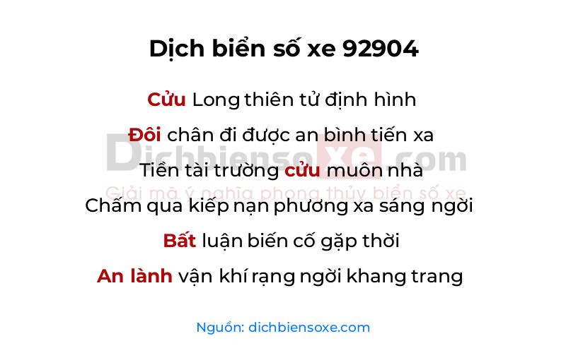 Dịch thơ biển số 92904