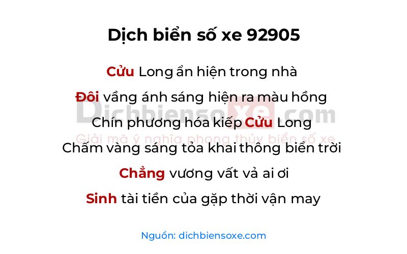 Dịch thơ biển số 92905