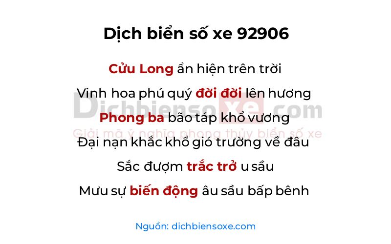 Dịch thơ biển số 92906