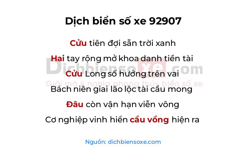 Dịch thơ biển số 92907