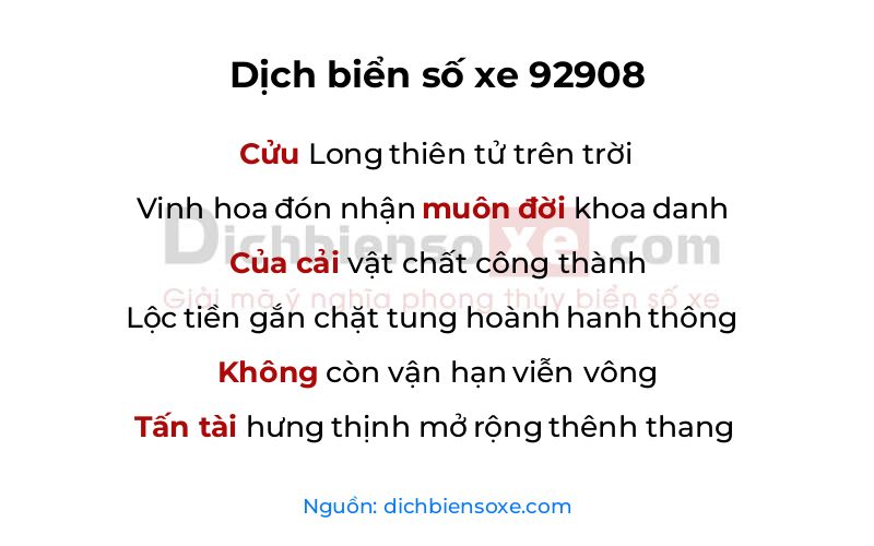 Dịch thơ biển số 92908
