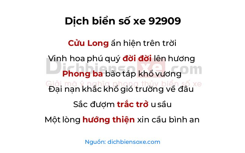 Dịch thơ biển số 92909