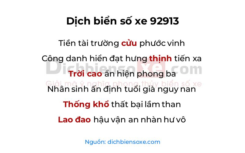 Dịch thơ biển số 92913