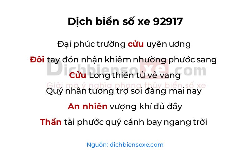 Dịch thơ biển số 92917