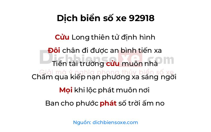 Dịch thơ biển số 92918