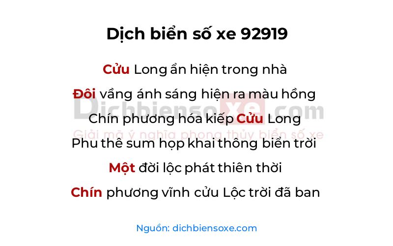 Dịch thơ biển số 92919