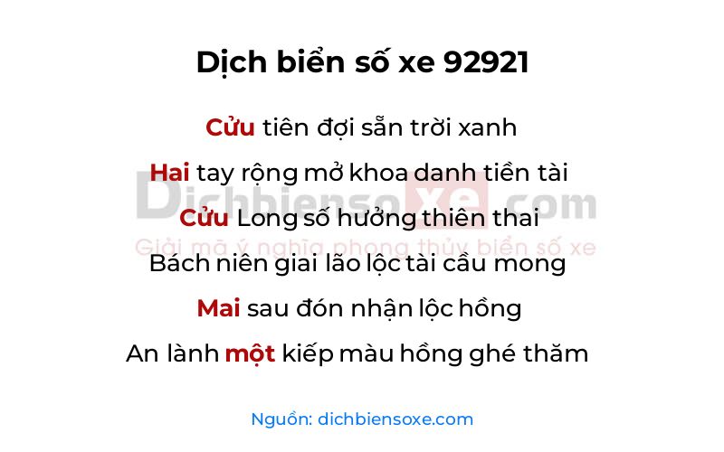 Dịch thơ biển số 92921