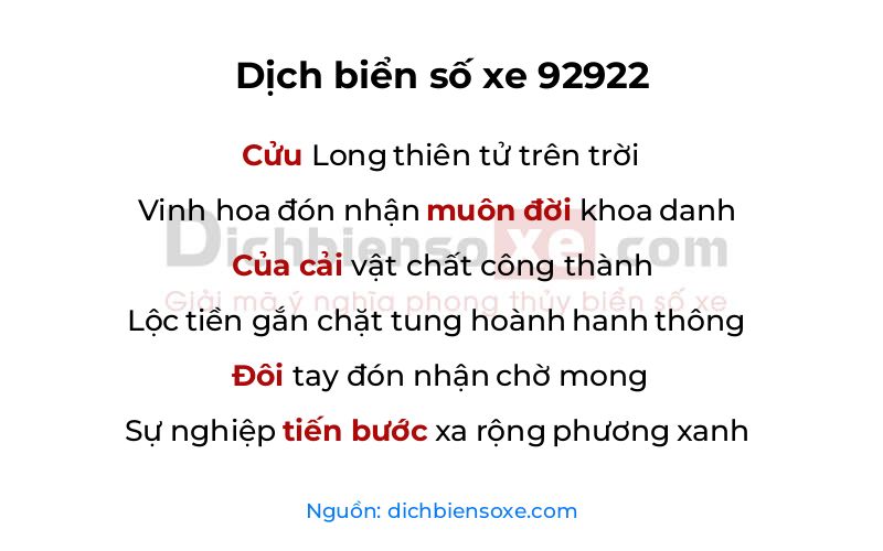 Dịch thơ biển số 92922