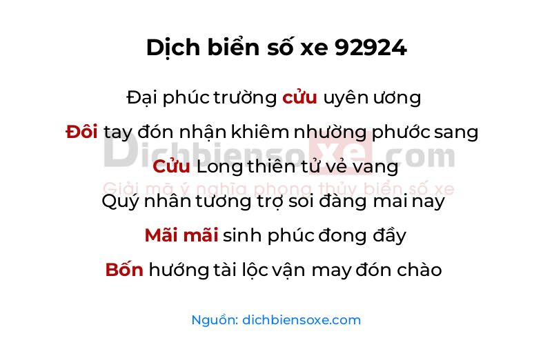 Dịch thơ biển số 92924