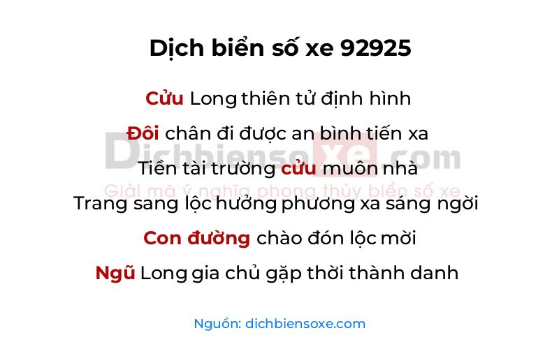 Dịch thơ biển số 92925