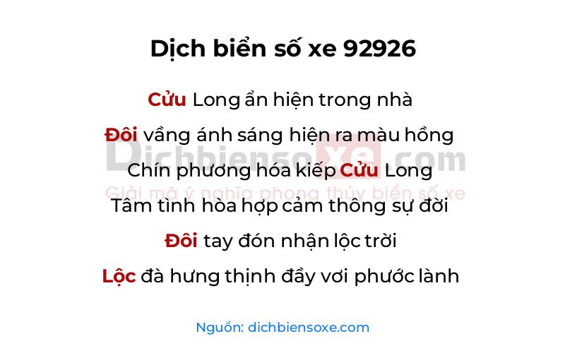 Dịch thơ biển số 92926