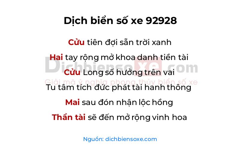 Dịch thơ biển số 92928