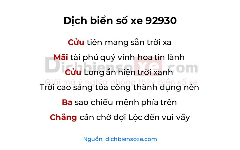 Dịch thơ biển số 92930