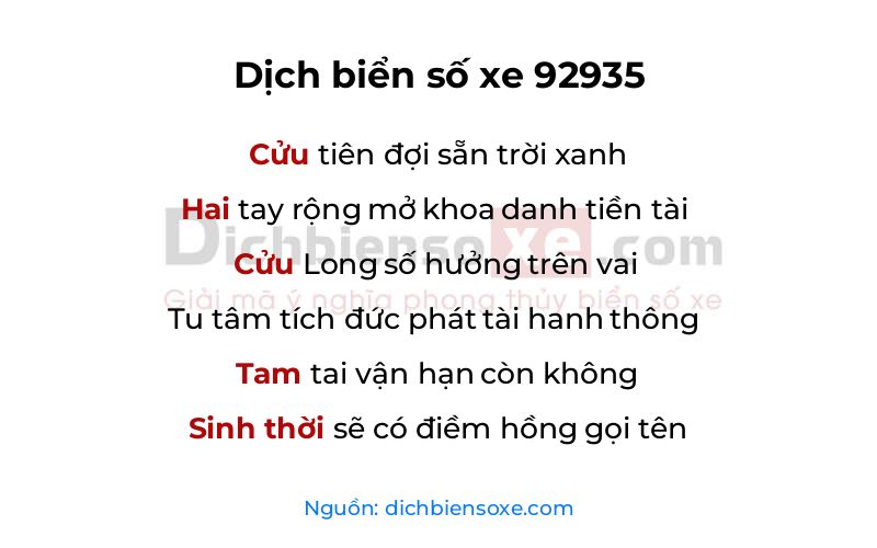 Dịch thơ biển số 92935