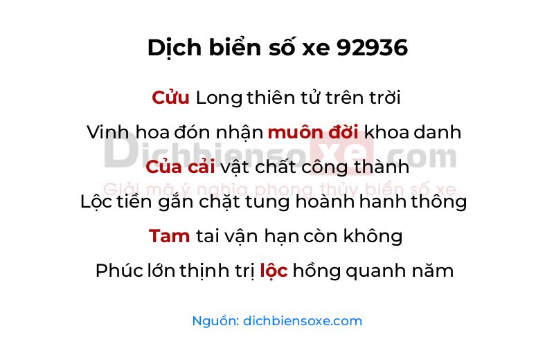 Dịch thơ biển số 92936