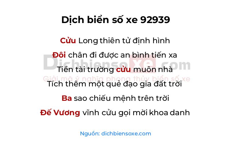 Dịch thơ biển số 92939