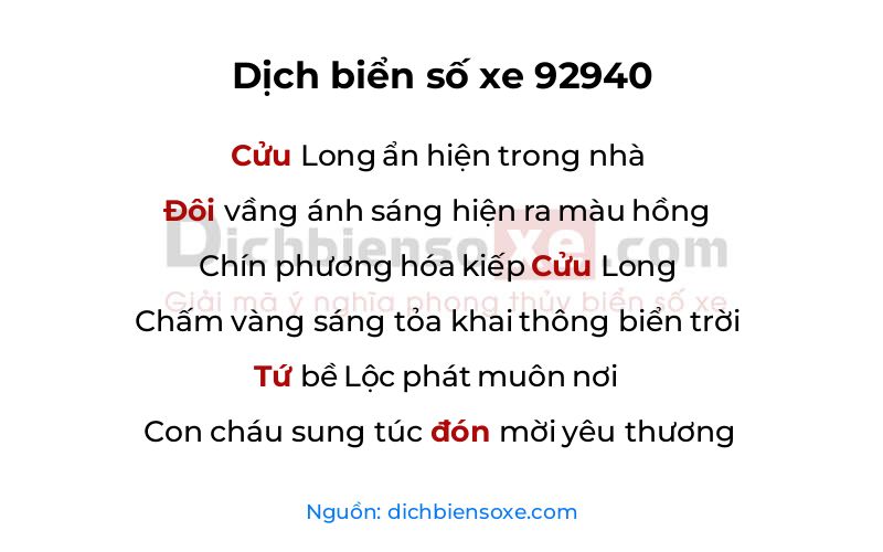 Dịch thơ biển số 92940