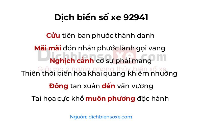 Dịch thơ biển số 92941