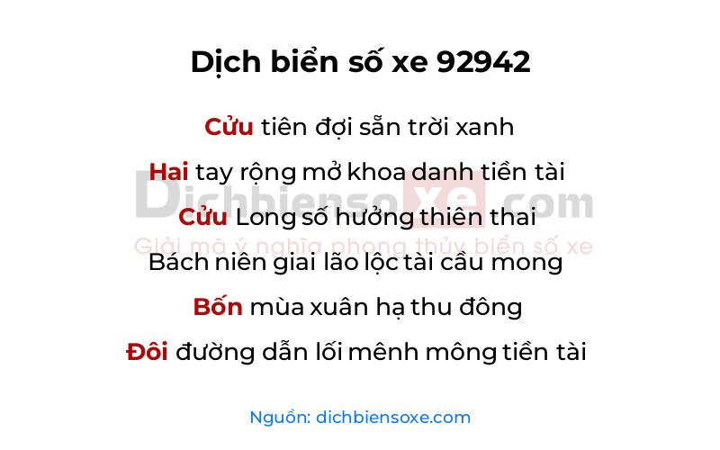 Dịch thơ biển số 92942