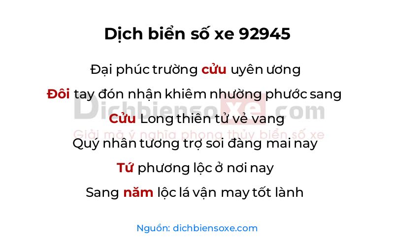 Dịch thơ biển số 92945