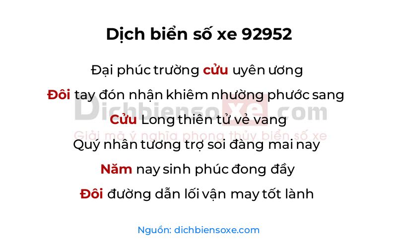 Dịch thơ biển số 92952