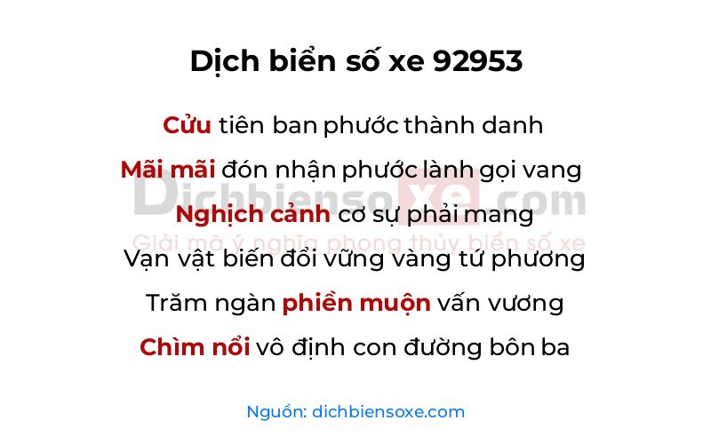 Dịch thơ biển số 92953