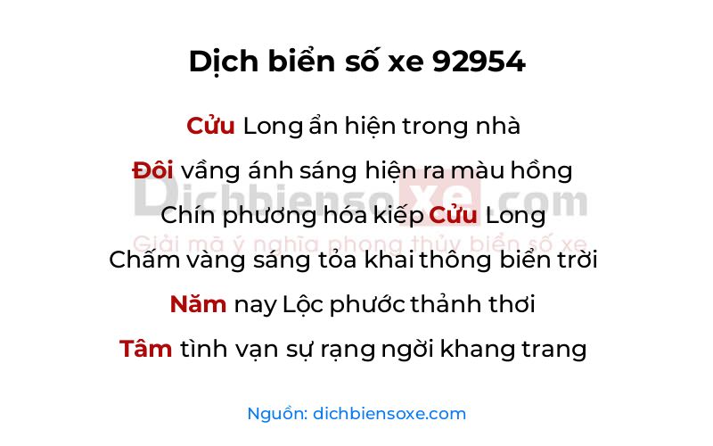 Dịch thơ biển số 92954